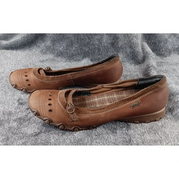 Skechers Women Brown Leather‎ Perforated Ballet Flats Mary Jane Shoes Size 9.5 - Picture 4 of 8